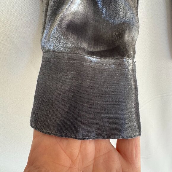 90s Vintage Karen Scott Liquid Dark Silver Long Sleeve Button Up Evening Blouse - Picture 5 of 14